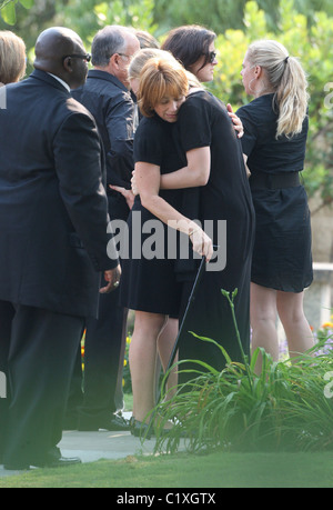 Friends and family gather, gather at the funeral of DJ AM aka Adam Goldstein at Hillside Memorial Park and Mortuary Los Stock Photo