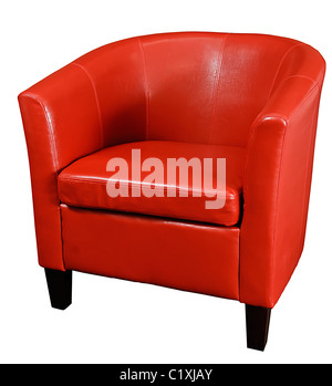 Bright Red leather armchair isolated on a white background Stock Photo