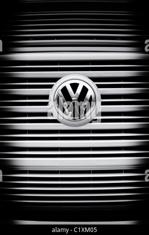 VW Volkswagen camper van badge and front grill abstract. Monochrome Stock Photo