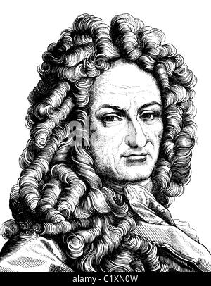 Digital improved image of Gottfried Wilhelm von Leibniz, 1646 - 1716, portrait, historic illustration, 1880 Stock Photo