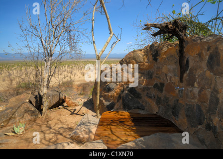 outside shower with view in Elsa's Kopje luxury lodge, Meru National Park, Kenya, Africa Stock Photo