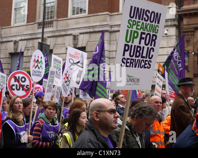 tuc anti cuts march anti-cuts march 26 protesters march with banners and placards Stock Photo
