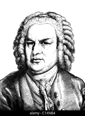 Digital improved image of Johann Sebastian Bach, 1685 - 1750, portrait, historic illustration, 1880 Stock Photo