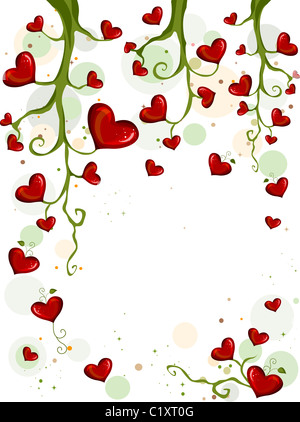 Valentine-themed Frame Featuring Vines with Heart-shaped Flowers Stock Photo