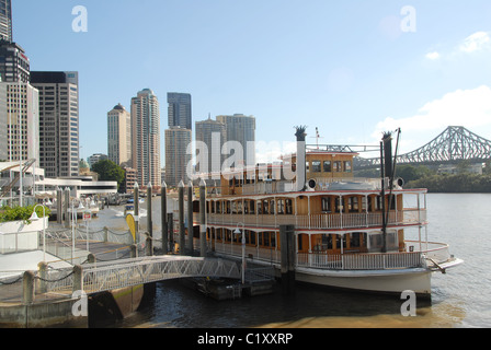 Queensland's capital Brisbane, view of Brisbane river, Eagle Street Pier, and Story Bridge Stock Photo