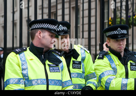 Police officers guarding 10 Downing Street, TUC March for the Alternative, London, UK, 26/03/2011 Stock Photo