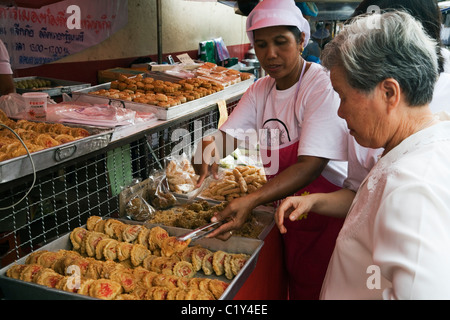 Vegetarian foodstall in Phuket Town during the annual Vegetarian festival.  Phuket, Ko Phuket, Thailand Stock Photo