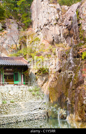 Hongryeong temple and waterfall (vertical), South Korea Stock Photo