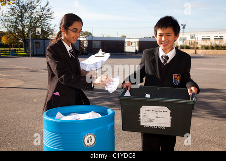 schoolchildren 'school children' recycling paper Stock Photo