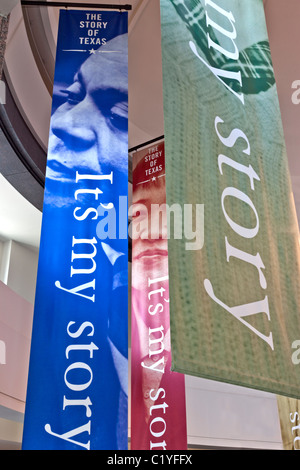 Banners 'The Story Of Texas', displaying various Ethnic Groups, Stock Photo