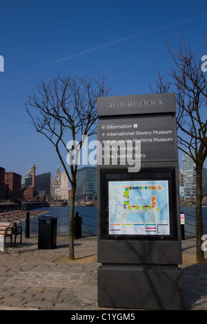 Information Tourist map and plan at the Albert Docks, Liverpool, Merseyside, UK Stock Photo