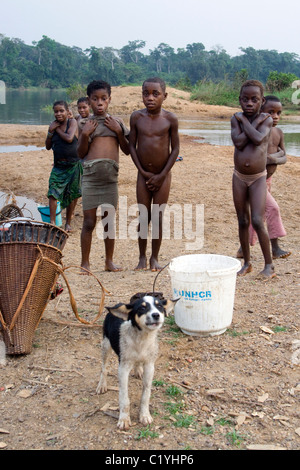 Pygmies ,Betou ,Ubangi River, Republic of Congo Stock Photo