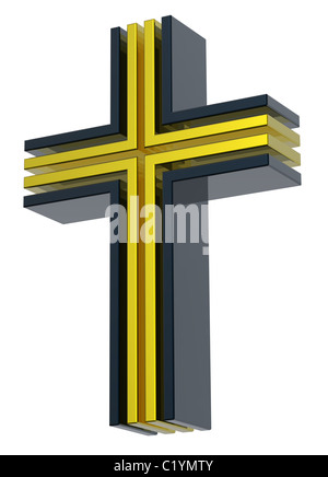 Gold - black cross isolated on white Stock Photo