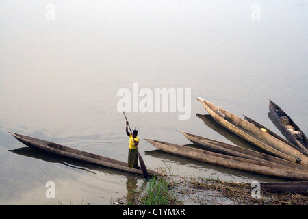 Dugout canoe,Betou,Ubangi River,Republic of Congo Stock Photo