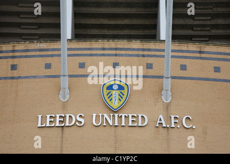 Leeds United A.F.C sign at the Elland Road Stadium, Leeds, West Yorkshire, UK Stock Photo