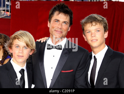 Rob Lowe with his sons Matthew Edward Lowe (L) and John Owen Lowe 61st Primetime Emmy Awards held at the Nokia Theatre  Los Stock Photo