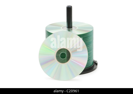 Spindle of cd disks isolated on white Stock Photo