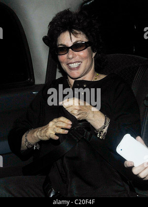 Ruby Wax is all smiles as she leaves Mayfair in a black cab. Her hands seem very veiny just like those of Madonna's London, Stock Photo