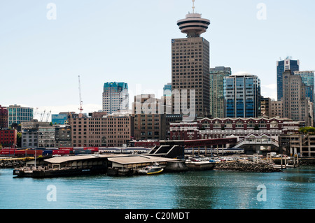 Harbour Centre and Waterfront Station on the shores of downtown Vancouver BC Canada. Stock Photo