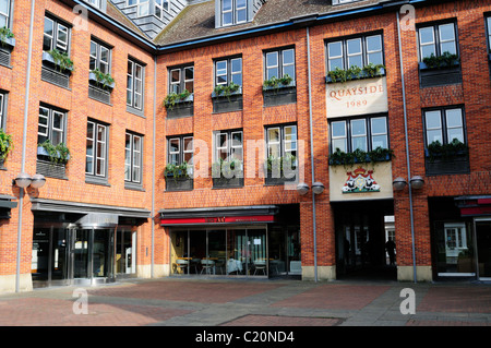 Buildings on The Quayside Development with Teri Aki Restaurant and Bar, Cambridge, England, UK Stock Photo