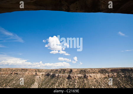 A view of the landscape looking out away from balcony House in Mesa verde National Park, Colorado, USA. Stock Photo