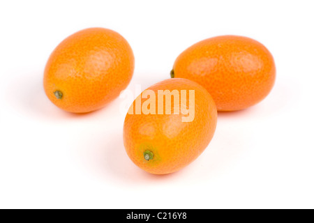 isolated kumquat, The fruit has a sweet outer skin and a tart inner flesh. Stock Photo