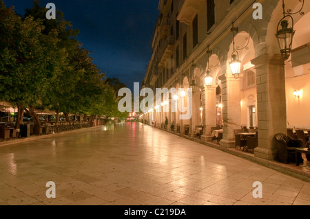 Corfu, Greece. October. The Liston Archade, French architecture in Corfu Town. Evening. Stock Photo