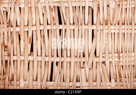 Detail of a roughly woven basket made from willow twigs. Stock Photo