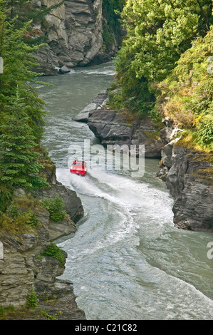 Jet boat on Shotover river near Queenstown, New Zealand, South Island Stock Photo
