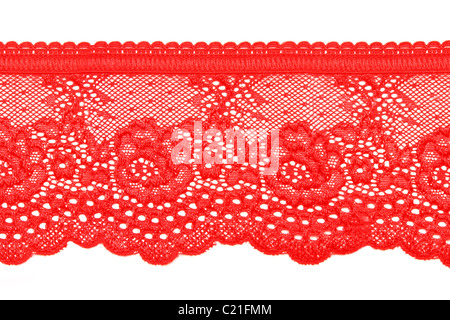 red lace with pattern in the manner of flower on white background Stock Photo