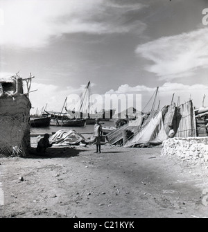 The old harbour, Aden, Yemen in this historical picture from the 1950s. Stock Photo