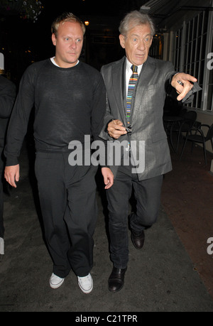 Antony Cotton and Sir Ian McKellen , Breakfast at Tiffany's press night held at The Theatre Royal Haymarket - Departures Stock Photo