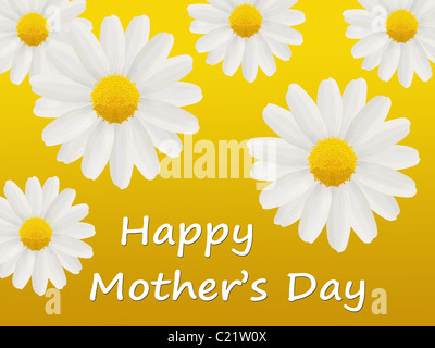 Mother's Day card with white daisies in a pattern isolated on a yellow background Stock Photo