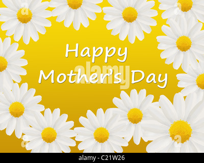 Mother's Day card with white daisies in a pattern isolated on a yellow background Stock Photo