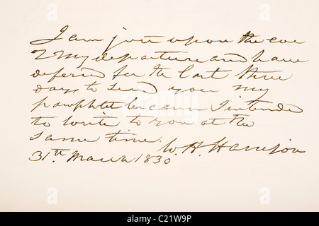 William Henry Harrison, 1773 – 1841. Ninth President of the United States of America. Hand writing sample. Stock Photo