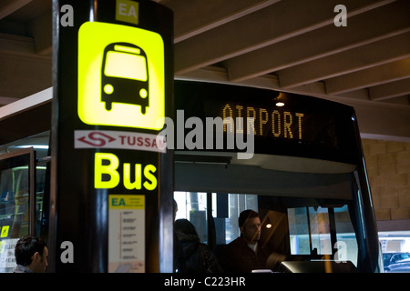 Spanish stop / stand / bus stop for air port passenger bus / buses / coach / coaches at Seville / Sevilla airport. Spain. Stock Photo