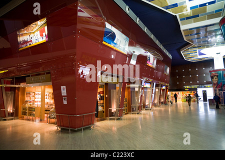Airport departure / departures lounge with shops / shop at Seville / Sevilla (SVQ) airport. Spain Stock Photo