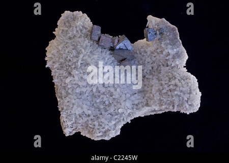 Galena  (PbS - lead sulfide) -The primary ore of lead - Madan - Bulgaria Quartz (SiO2) - the most common mineral in the Earth's Stock Photo