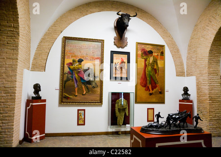 Painting / paintings and other exhibit s on the wall in the museum tour of Sevilla bullring / bull ring building. Seville, Spain Stock Photo