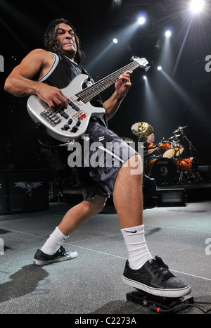Robert Trujillo of Metallica performs during the M72 World Tour on