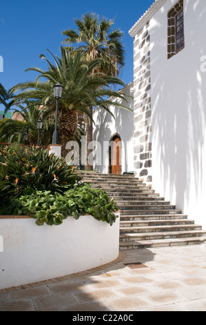 Church steps of Iglesia de san andreas apostol in San Andres pretty seaside village in La Palma Canary Islands Stock Photo