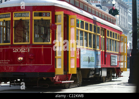 Streetcar on Canal Street in New Orleans, Louisiana, USA. Stock Photo