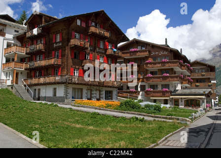 Saas Fee village urban landscape, Saastal, Valais, Switzerland, Alps Stock Photo