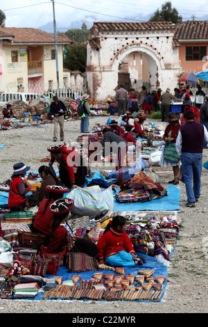 Stalls at Chinchero market , Sacred Valley , near Cusco , Peru Stock Photo