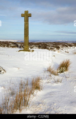 Young Ralph Cross is the the adopted logo of the North York Moors, located at Westerdale Moor, North York Moors, Yorkshire Stock Photo