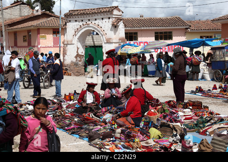 Stalls at Chinchero market , Sacred Valley , near Cusco , Peru Stock Photo