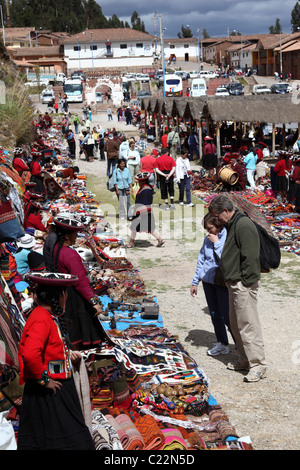 Tourists shopping at Chinchero market , Sacred Valley , near Cusco , Peru Stock Photo