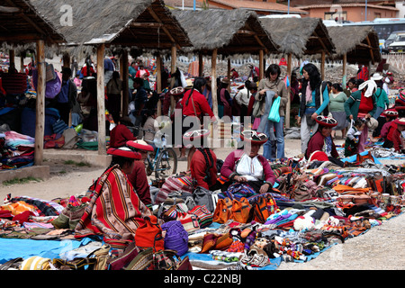 Stalls at Chinchero market , Sacred Valley , near Cusco , Peru Stock Photo