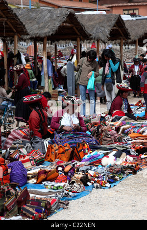 Souvenir stalls at Chinchero market , Sacred Valley , near Cusco , Peru Stock Photo