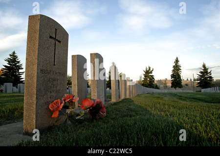 Headstones at the Burnsland Military Cemetery, Calgary, Alberta, Canada Stock Photo